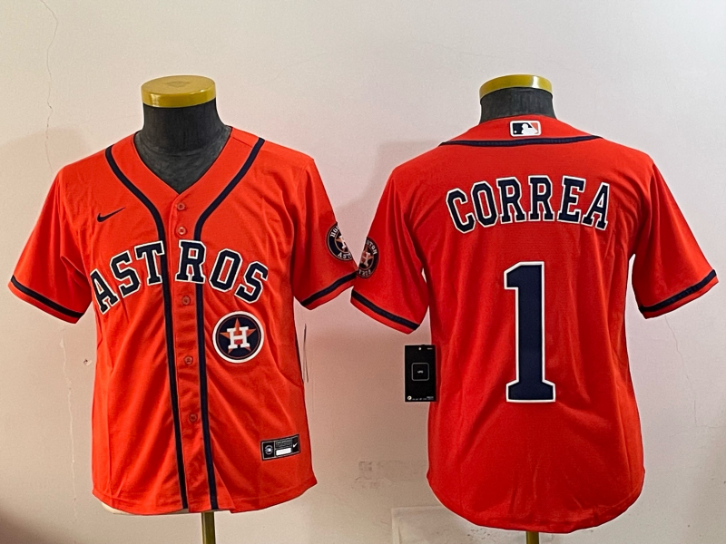 Women Houston Astros #1 Correa orange 2025 Nike MLB Jersey 005